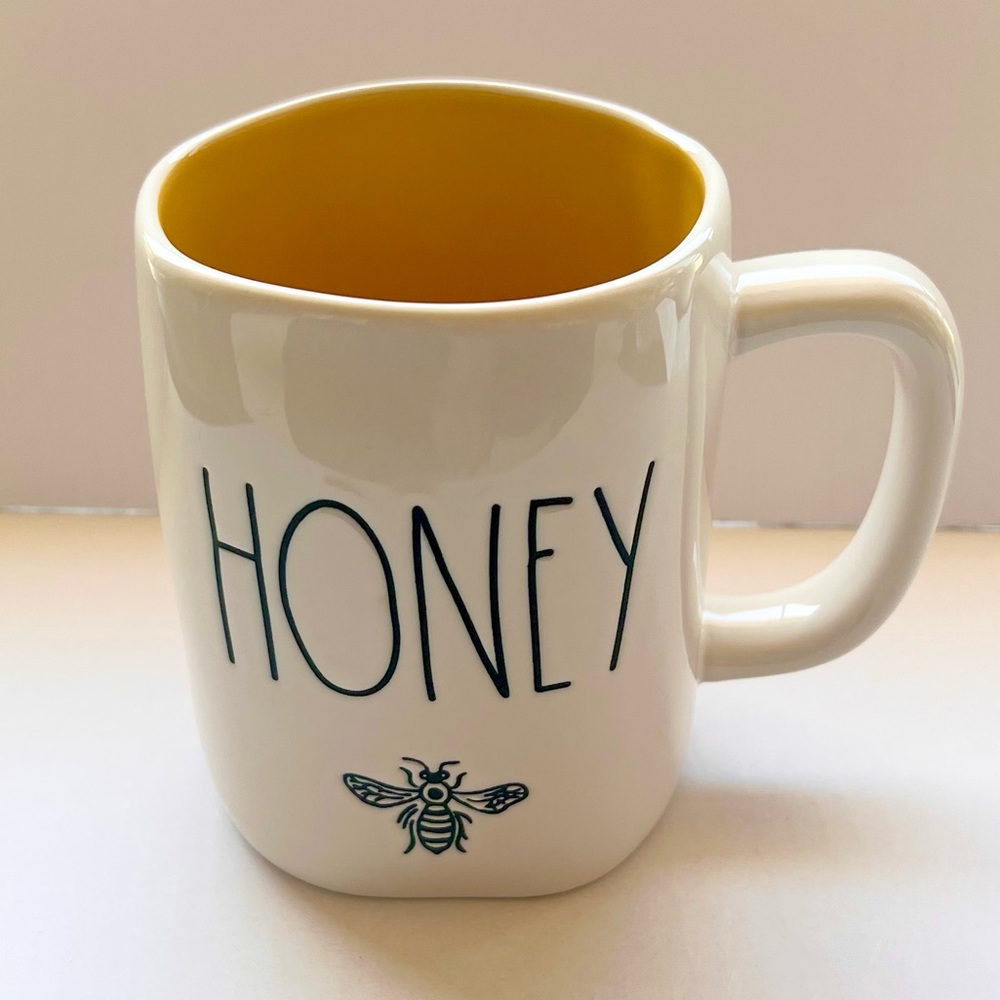 Rae Dunn Bee Icon HONEY Ceramic Coffee Tea Mug w/Yellow Interior Limited Edition
